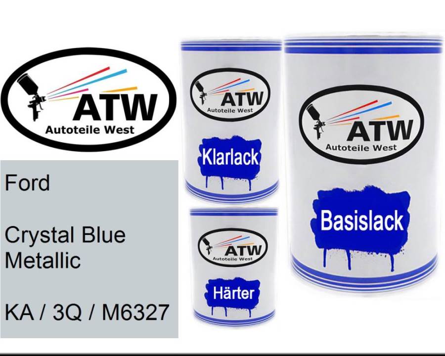 Ford, Crystal Blue Metallic, KA / 3Q / M6327: 500ml Lackdose + 500ml Klarlack + 250ml Härter - Set, von ATW Autoteile West.
